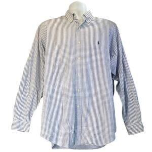 LRLauren Mens L Blue Plaid 100% Two Ply Cotton Button Up Long Sleeve Shirt